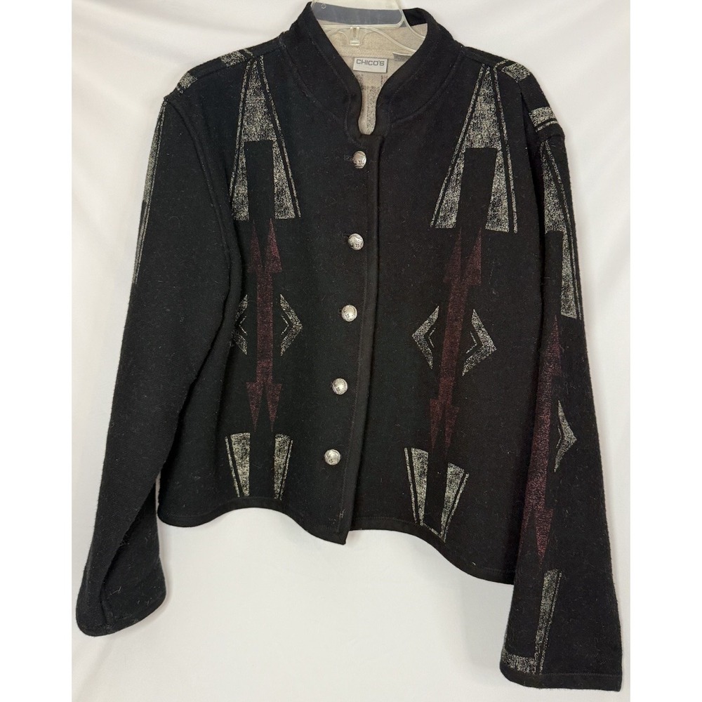 Chico's Vintage Southwestern Aztec Design Wool Blend Jacket Size 3